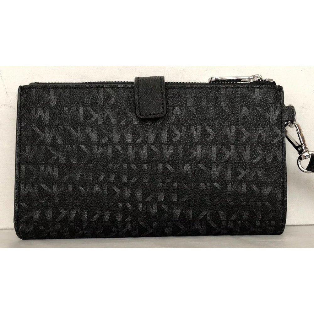 New Michael Kors Jet Set Travel Double zip wristlet wallet PVC Black - Picture 3 of 6